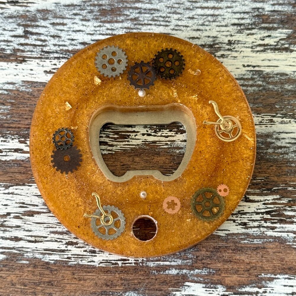Golden Steampunk Gears Resin Bottle Opener with Fridge Magnet Bar Accessories